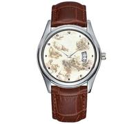 Orologio da uomo casual impermeabile al quarzo orologio data classico business marrone pelle orologio da polso da polso foglio studio con cavalli - Leonardo da Vinci Watch, Marrone, Commerciale