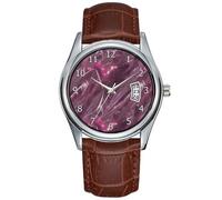 Orologio da uomo casual impermeabile al quarzo orologio data classico business marrone pelle orologio da polso Natale colore rosa lucido pieghe texture modello orologio da polso, Marrone, Commerciale