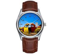 Orologio da uomo casual impermeabile al quarzo orologio data classico business marrone pelle orologio da polso Natale The Citrus Car un vintage 1936 Hudson arancione giallo orologi da polso, Marrone,