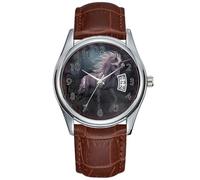 Orologio da uomo casual impermeabile al quarzo orologio data classico business marrone pelle orologio da polso di Natale quando la fine è vicina Begin The Dreams orologi, Marrone, Commerciale