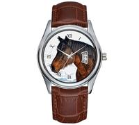 Orologio da uomo casual impermeabile al quarzo orologio data classico business marrone pelle orologio da polso Natale Bay Winter Horse 'Year of The Horse' Equine Photo orologio da polso, Marrone,