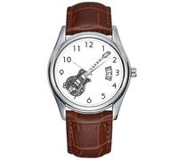 Orologio da uomo casual impermeabile al quarzo orologio data classico business marrone pelle orologio da polso Natale Jazz chitarra a forma di parola arte testo nero orologio da polso, Marrone,