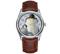 Orologio da uomo casual impermeabile al quarzo orologio data classico business marrone pelle orologio da polso natalizio soffice pinguino pulcino diffondendo le sue pinne fuori orologi da polso,