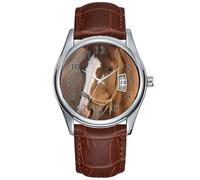 Orologio da uomo casual impermeabile al quarzo orologio data classico business marrone pelle orologio da polso natalizio orologio da polso castagno quarto cavallo orologio, Marrone, Commerciale