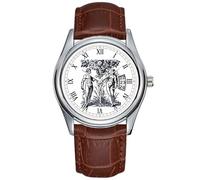 Orologio da uomo casual impermeabile al quarzo orologio data classico business marrone pelle orologio da polso Natale Adamo ed Eva e l'albero della conoscenza, Marrone, Commerciale