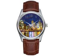 Orologio da uomo casual impermeabile al quarzo orologio data classico business marrone pelle orologio da polso Natale Melbourne, Australia. una vista notturna di The 2 Watch, Marrone, Commerciale