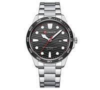 Orologio da uomo casual in acciaio inossidabile argento con quadrante grande calendario 8426, Argento, L