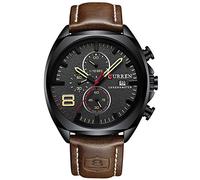 Orologio da uomo con cinturino in pelle, classico, casual, in acciaio inox, impermeabile, cronografo, data, orologio analogico al quarzo