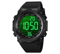 Orologio da uomo con quadrante grande, digitale, impermeabile, a LED, sveglia, cronometro, semplice esercito, colore: nero (super leggero)