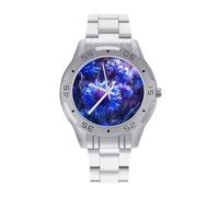 Orologio da uomo con stampa di crisantemo viola, cinturino in acciaio inox, analogico, al quarzo, orologio da polso da lavoro, Stile:, regular, Bracciale