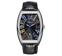 Orologio da uomo di lusso, impermeabile, luminoso, calendario casual, rettangolare, in pelle, al quarzo, Nero Argento