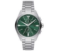 Emporio Armani Orologio da uomo, movimento cronografo, cassa in acciaio inossidabile da 43 mm con bracciale in acciaio inossidabile, AR11480, Argento e Verde, 43 mm