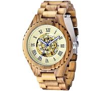 Orologio da uomo in legno con scheletro cavo, movimento automatico, numeri arabi, a carica automatica, orologi da uomo, Marrone e bianco., A carica automatica