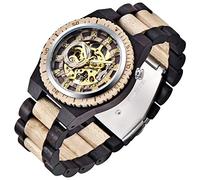 Orologio da uomo in legno con scheletro cavo, movimento automatico, numeri arabi, a carica automatica, orologi da uomo, Marrone scuro., Meccanico, a carica automatica