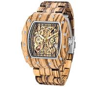 Orologio da uomo in legno scheletro movimento automatico orologio in legno a carica automatica orologi per gli uomini, Marrone e argento.