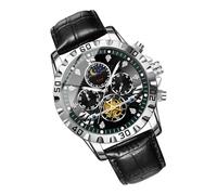 Orologio da uomo Moon Phase: Orologio da polso casual impermeabile con display luminoso analogico a fase lunare e cinturino in pelle PU durevole, con design molto comodo, nero, Vedi la descrizione