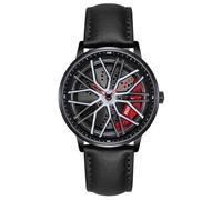 Orologio da uomo per auto, design creativo, impermeabile, al quarzo, analogico, cinturino in acciaio inox, adatto per uomini e appassionati di auto, Nero e rosso, Classico alla moda