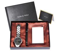 Orologio da uomo Set di orologi da polso al quarzo firma della penna della carta di credito Caso di carta di credito Business Set di presentazione Graduazione / regalo di compleanno maschio Regali di