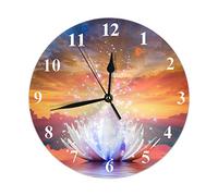 Orologio di loto Stella Fiore di loto sul lago al tramonto con alberi Cielo nuvoloso Orologio da parete rotondo 10 pollici Orologio da appendere silenzioso senza ticchettio per la decorazione domestic