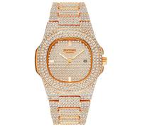 Orologio di lusso unisex con cristalli e diamanti, quadrante grande, orologio al quarzo, colore oro, argento, colore oro rosa, orologio da polso in acciaio inox, Z Oro rosa, Lusso/Business