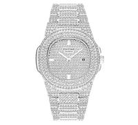 Orologio di lusso unisex con cristalli e diamanti, quadrante grande, orologio al quarzo, colore oro, argento, colore oro rosa, orologio da polso in acciaio inox, Argento, Orologio al quarzo