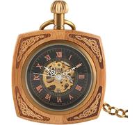 Orologio di tasca personalizzato, Orologio da taschino，quadrato meccanico a carica manuale orologio da taschino in legno di bambù rosso reale regali antichi retrò for uomo donna vintage (Color : Red W