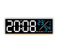Orologio digitale a LED, 28 x 9 x 3 cm, timer multifunzione, visualizzazione ora, data, temperatura, luminosità regolabile, scrivania da parete per casa e ufficio (bianco blu)