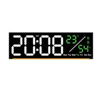Orologio digitale a LED, 28 x 9 x 3 cm, timer multifunzione, visualizzazione ora, data, temperatura, luminosità regolabile, scrivania da parete per casa e ufficio (nero verde)