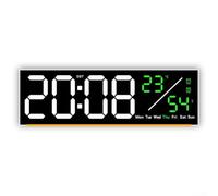Orologio digitale a LED, 28 x 9 x 3 cm, timer multifunzione, visualizzazione ora, data, temperatura, luminosità regolabile, scrivania da parete per casa e ufficio (bianco verde)