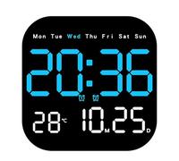 Orologio digitale a LED con calendario con grande schermo - 18,5 x 18,5 cm Orologio LED a batteria per demenza con data e giorno | Sveglia digitale con calendario digitale | Orologi digitali
