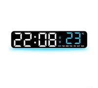 Orologio digitale a LED con sensore di temperatura, regolazione manuale della luminosità, conto alla rovescia per l'ora degli eventi e bagliore ambientale per display elegante (guscio bianco blu)