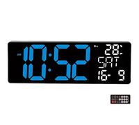Orologio digitale a LED da 33 cm con telecomando, orologio da parete con ampio display per camera da letto, temperatura, data e ora, formato 12/24 ore, supporta sei lingue