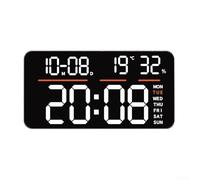 Orologio digitale a LED, orologio da parete con ampio display, sveglia, calendario digitale, temperatura e termometro per interni, per casa, ufficio, camera da letto, alimentato a batteria (bianco)