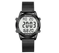 Orologio digitale con contapassi, impermeabile, senza Bluetooth e app, orologio per anziani con contapassi, contapassi, contatore di calorie, orologio sportivo per camminare/correre, Nero , Herren