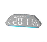 Orologio digitale con luce notturna con schermo a LED, visualizzazione orario, temperatura, allarme, tessuto e legno, imitazione facce, modalità sonno e sensore di luce (5535BGray)
