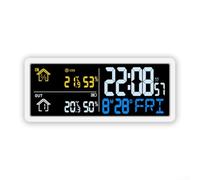 Orologio digitale con stazione meteo con letture di umidità per interni ed esterni, grande schermo LCD, sensore wireless incluso, da appendere alla parete o supporto da tavolo, finitura bianca per