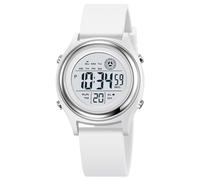 Orologio digitale da donna, con schermo a LED, cinturino in silicone, multifunzione, impermeabile, sveglia, cronometro, retroilluminazione a LED, orologio sportivo all'aperto, D Bianco Argento, Moda