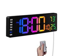 Orologio Digitale da Parete 16", Grande Orologio Digitale da LED con Telecomando, 9 Colori RGB, Luminosità Automatica, Conto alla Rovescia, Temperatura, Ideale per Aule, Soggiorno, Camera da Letto