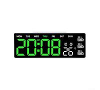 Orologio digitale da parete con ampio display a LED, sveglia con promemoria medicinali, indicazione dei giorni feriali e della temperatura, impostazioni di luminosità regolabili, telecomando (F)