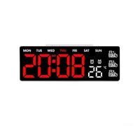 Orologio digitale da parete con ampio display a LED, sveglia con promemoria medicinali, indicazione dei giorni feriali e della temperatura, impostazioni di luminosità regolabili, telecomando (G)