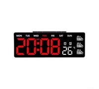 Orologio digitale da parete con ampio display a LED, sveglia con promemoria medicinali, indicazione dei giorni feriali e della temperatura, impostazioni di luminosità regolabili, telecomando (C)