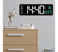 Orologio digitale da parete con display da 40,6 cm che mostra ora, temperatura, giorno, data e doppio allarme, telecomando per un comodo funzionamento (verde)