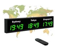 Orologio digitale da parete con fusi orari mondiali, 3/4/5, con telecomando, display HD, città intercambiabile, guscio in alluminio per ufficio e aziende