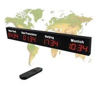 Orologio digitale da parete con fusi orari mondiali, 3/4/5, con telecomando, display HD, città intercambiabile, guscio in alluminio per ufficio e aziende