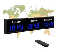 Orologio digitale da parete con fusi orari mondiali, 3/4/5, con telecomando, display HD, città intercambiabile, guscio in alluminio per ufficio e aziende