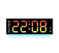 Orologio digitale da parete con grande display a LED, conto alla rovescia e cronometro, timer fino a 99 minuti e 59 secondi, cambia colore RGB, visualizzazione della temperatura, luminosità regolabile