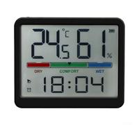 Orologio digitale da parete con termometro e igrometro per casa e ufficio, display LCD mostra ora, temperatura, umidità, sveglia compatta in plastica, colore bianco, dimensioni 9,4 x 1,6 x 7,7 cm