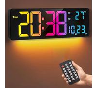 Orologio digitale da parete da 16 pollici con 11 colori RGB, ora, data, temperatura, settimana, timer, 12/24 ore, oscuramento automatico, per soggiorno, aula, palestra, chiesa, negozio/gar
