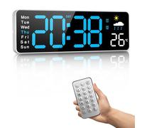 Orologio digitale da parete da 30cm, Alimentato dalla rete Elettrica, Ora e Temperatura Settimana, Bollettino Meteorologico, Timer, Auto-oscuramento, per Soggiorno, Aula, Palestra, Chiesa, Garage