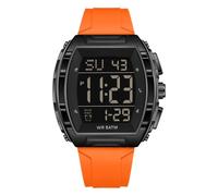 Orologio digitale da uomo, quadrato, impermeabile, sportivo, orologio da polso per uomo, alla moda, con grande numero, allarme LED, con cinturino in silicone, Arancione